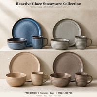 Service de vaisselle en grès réactif, 4 coloris, assiettes, bols, tasses en céramique, OEM, ODM, logo personnalisé, vente en gros