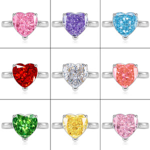 Bague de Fiançailles Solitaire en Cuivre Plaqué Rhodium avec Zircon Coloré Taillé en Cœur 10*10mm pour Femmes – Vente en Gros Usine pour Fêtes - Product Image 1