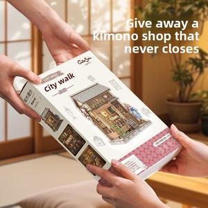 Kit de Manualidades para Construir una Librería en Miniatura con Diseño de Kimono Japonés en 3D, Rompecabezas de Madera con Luz LED, Diorama Educativo, Decoración para Librería, Regalo para Adultos - Product Image 2