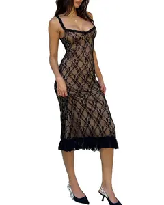 Vestido de noite feminino de malha longa com decote em V profundo, novidade primavera 2024, vestidos casuais slim fit primavera