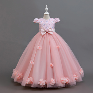 Vestido de <span class=keywords><strong>niña</strong></span> de las flores para boda y ropa formal: Vestido elegante para niñas, largo, con mangas cortas, de tela de malla con lentejuelas y bordados. - Product Image 6