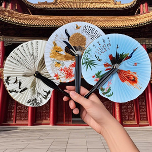 Ventilador <span class=keywords><strong>Plegable</strong></span> de Mano con Asas de Plástico, Mini Ventilador <span class=keywords><strong>Redondo</strong></span> Chino Personalizado con Logotipo Impreso, Anime, Sublimación UV - Product Image 1