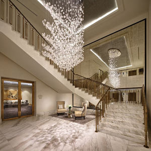 Lampadario Moderno in Vetro Trasparente con LED Personalizzato per Soffitti Alti, Illuminazione a Sospensione per Hotel - Product Image 3