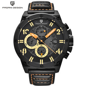 Reloj de Cuarzo para Hombre Pagani Design, Cronógrafo Analógico, Caja de Acero Inoxidable de 16 mm, Correa de Cuero Negra, Resistente al Agua 30M - Product Image 3