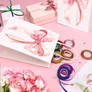Luxury <strong>Sweet</strong> Cute Cartoon <strong>Large</strong> Pink Bow Pattern Portable Tote <strong>Bag</strong> Birthday Party Favor Gift Packaging Kraft Paper <strong>Bag</strong> Wholesale - Product Image 5