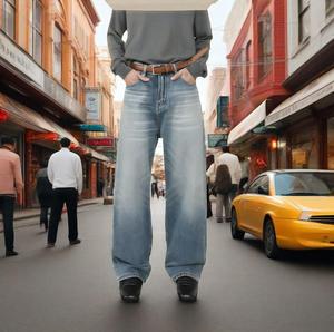 กางเกงยีนส์แฟชั่น # J13ขากว้างทรงหลวมสำหรับผู้ชายกางเกงผ้ายีนส์แนววินเทจแบบสั่งตัด - Product Image 1