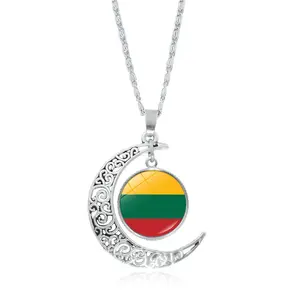 高品质立陶宛国旗时间宝石项链女性多功能银色空心月亮吊坠