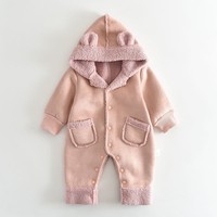 Combinaison à capuche avec oreilles d'ours unisexe pour bébé, combinaison épaisse et chaude avec poche pour l'automne et l'hiver, tenue confortable