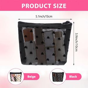 Bolsas de cosméticos de malla con forma de corazón para mujer, mini bolsas de malla con cremallera, bolsas organizadoras portátiles, bolsos de maquillaje, accesorios de viaje - Product Image 3