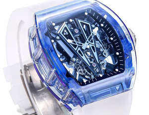 052 Blue Crystal case Unique, Trendy and Luxurious Tourbillon <b>Skeletonized</b> Movement <b>Automatic</b> Mechanical <b>Watch</b> for Men - Product Image 2