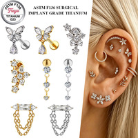 Freya Prêt à expédier Bijoux de piercing corporel en titane ASTM F136 avec zircon à dos plat, clous de cartilage pendulants et labrets pour femmes