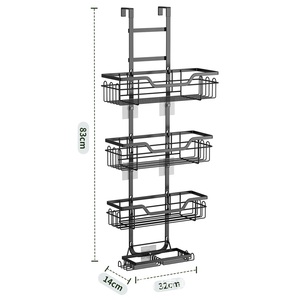 Double Tier Modern Stainless Steel <b>Bathroom</b> Racks Shower Room Hanging <b>Storage</b> <b>Baskets</b> with Hooks Behind Doors - Product Image 4