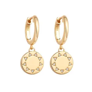 Gemnel lasted design dynamic sun pattern coin pendant earring with a circle of zirconia hoop earrings