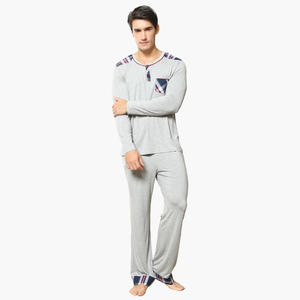 Custom Autumn Winter Cozy Male Pyjamas Mens 2 Pieces Solid Plaid Cotton <b>Pajamas</b> Set for Men - Product Image 2