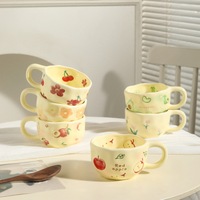 Tasses à café en céramique à motif floral irrégulier fait main, tasses à lait en porcelaine florale, mugs à café pour cadeau - Vente chaude