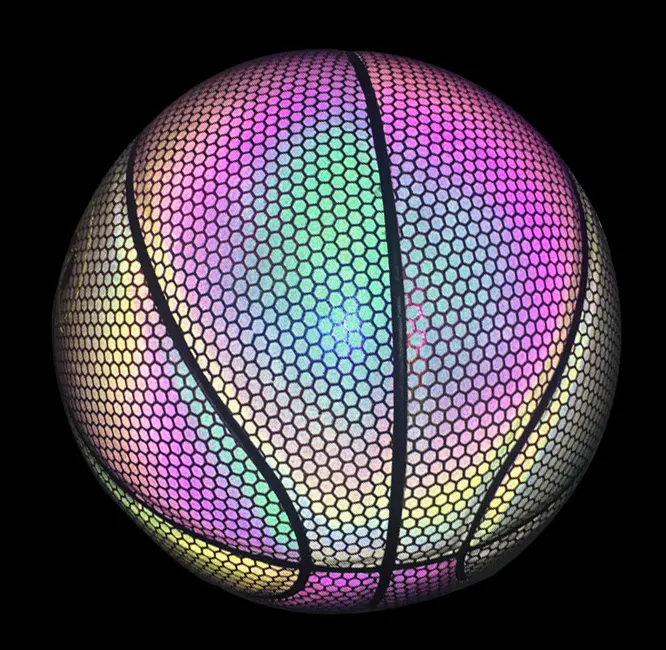 Kaliteli kızdırma karanlık parlaklık parlak basketbol gece light up resmi basketbol topları