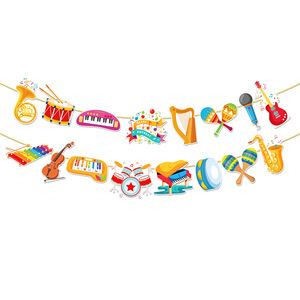 BA483 instrumento de dibujos animados cartel de papel <span class=keywords><strong>Piano</strong></span> guitarra cartel de <span class=keywords><strong>feliz</strong></span> <span class=keywords><strong>cumpleaños</strong></span> bandera para música tema Fiesta decoración suministros - Product Image 2
