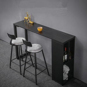 Set Tavolo da Bar Moderno Industriale in Pietra Sinterizzata con Mobile Contenitore e 2 <span class=keywords><strong>Sgabelli</strong></span> da Bar in Ecopelle per Cucina e Soggiorno - Product Image 3