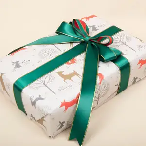 Предварительно изготовленная связанная полиэфирная Рождественская подарочная упаковка атласная лента бант с проволокой