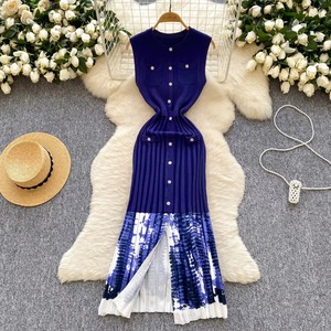 Abito elegante e sottile da donna con spalline Vintage Sexy in maglia monopetto lungo Midi drappeggiato <span class=keywords><strong>per</strong></span> le vacanze al mare - Product Image 1