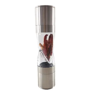 Kitchen Tools 2 in 1 Manual Dryer Chili Grinder Pepper Mills with Sharp Stainless Steel Blades