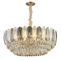 Lustre en cristal de luxe avec plumes, lampe suspendue en fer, hauteur réglable pour la maison, l'hôtel, la salle de banquet