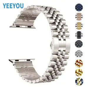 Luxury Stainless Steel & Rubber Watch Band with Strong Butterfly Buckle and 5 Beads Premium Wrist Straps