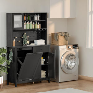 خزانة بوفيه لغرفة المعيشة مع محطة شحن ورفوف، خزانة بوفيه مع حاوية للنفايات ورف لزجاجات النبيذ - Product Image 2