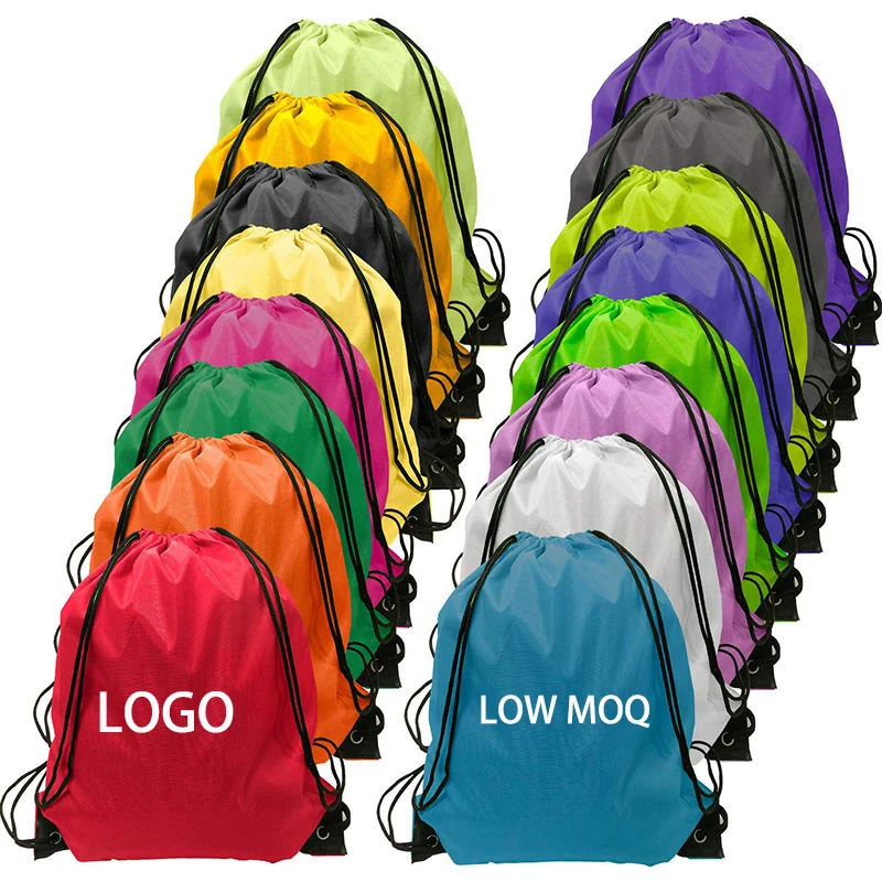 Lage Moq Groothandel Polyester Rugzakken Trekken String Tas Goedkope Nylon Polyester Custom Promotionele Tas Met Trekkoord