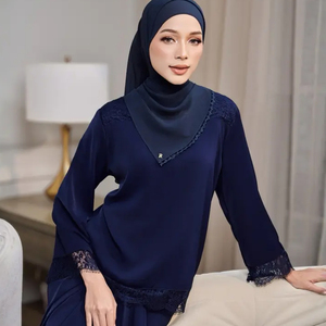 Kurung con Gonna Pareo Istantanea, Elegante e Modesto Abito <span class=keywords><strong>Islamico</strong></span> da Donna, Set Abaya in Pizzo per EID, <span class=keywords><strong>Abbigliamento</strong></span> Tradizionale Musulmano - Product Image 2
