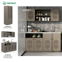 Ensemble d'armoires de cuisine pour projet d'appartement, design personnalisé, îlot en pierre, meubles en panneaux de mélamine blancs, comptoir en quartz