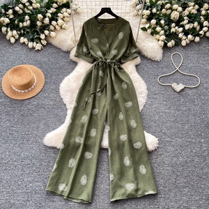 Nuevo Mono con Cuello en V 2026, Pantalones Anchos de Pierna Recta con Estampado de Puntos, Cintura Alta, Estilo Casual - Product Image 3