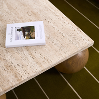 Tables d'appoint en bois massif à base de boule moderne nordique Table basse carrée en travertin pour salon de luxe