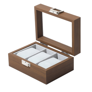 Boîte de présentation de montres OUKE vintage multi-emplacements marron brillant avec construction en MDF durable et intérieur en bois anti-poussière - Product Image 1