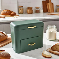 Étagère de rangement pour aliments de grande capacité personnalisée pour la cuisine, étagère de garde-manger, boîte à pain à 2 niveaux, boîte de rangement pour pain en métal vert