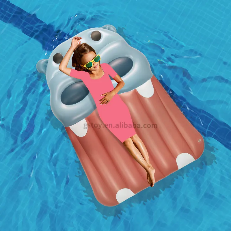 Personalizado de dibujos animados 41P PVC piscina flotador playa agua colchón flotante hipopótamo patrón inflable piscina flotador