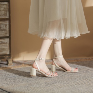 Sandalias de tacón medio de satén con pedrería y cordones, estilo club/boda, punta abierta, ligeras, para verano, para exteriores, color verde eterno - Product Image 3
