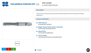 OEM, pour trous traversants et matériaux multiples, 6-32 UNC H3 5P PLUG, Robinet à pointe spirale HSS revêtu de TiCN, oxyde de vapeur OSG GP-POT 105 - Product Image 2