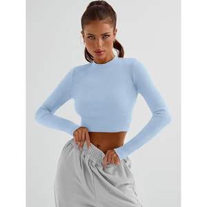 Trendy Queen Women's Bodysuits Basic Ribbed Slim Fitted Crop <b>Tops</b> with <b>Long</b> <b>Sleeves</b> Casual Fall Fashion for <b>Y2K</b> Teen Girls - Product Image 2