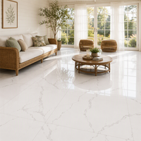 Carreaux de céramique entièrement émaillés 600x600mm à finition brillante, aspect marbre blanc Carrara gris, pour projets commerciaux (sol et mur), livraison rapide