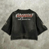 T-shirt Homme Streetwear Personnalisé avec Strass, Coupe Courte et Ample, Motif Graphique, Tissu Épais Délavé à l'Acide