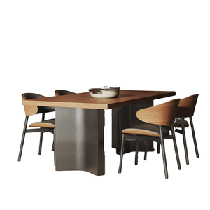 Einfacher, moderner, retro und antiker Stil, Kombination aus Nussbaum farbener Steinplatte, Esstisch und Stuhl - Product Image 1