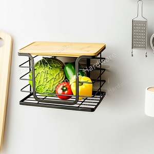 Bathroom <b>Storage</b> <b>Basket</b> With Wooden Top 2 Tier Metal Rack Multi Functional Towel Organizer For Kitchen And Bathroom - Product Image 2