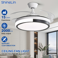 Kipas Angin Plafon LED Tak Terlihat 3CCT 42 inci 3 Bilah dengan Remote Control Motor DC untuk Ruang Makan