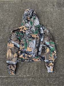 Custom Rhinestone Zip Up Hoodie <b>Leaf</b> camouflage printing French Terry Fleece Embroidery Oversized Streetwear Sweatshirt men - Product Image 2