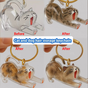 Porte-clés commémoratif pour poils d'animaux (<span class=keywords><strong>chat</strong></span>, chien, chaton) – Acrylique transparent, résistant, ignifuge, pour collectionneur, souvenir DIY, motif dessin animé - Product Image 3
