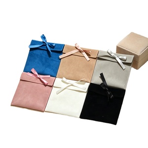 Custom Printed logo <b>Colorful</b> Faux Suede Velvet <b>Envelope</b> Flap Jewelry Storage Pouch W/ Ribbon Bow Tie - Product Image 1