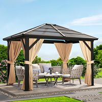 Gazebo 10x10 pieds, auvent extérieur à toit rigide, structure en aluminium, gazebo permanent avec moustiquaire et rideaux pour patio, pelouse, cour arrière, terrasse