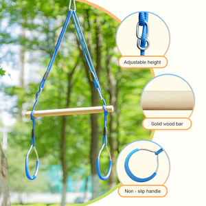 Columpio Trapecio Seguro para Niños Ropecube con Barra de Madera y Anillas de Gimnasia, Cuerdas Ajustables, Juego de Fitness para Interiores y Exteriores - Product Image 2