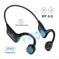Écouteurs sans fil à conduction osseuse avec logo personnalisé, BT6.0, oreillettes ouvertes, casque sport HiFi Stéréo pour la course, le cyclisme, la gym, IPX5